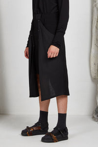 Black Viscose Tailored Menswear Unisex Skirt with Button off Drape Panels