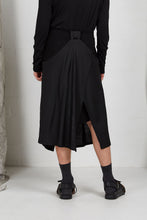 Load image into Gallery viewer, Black Viscose Tailored Menswear Unisex Skirt with Button off Drape Panels