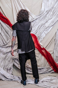 Menswear Unisex Paneled Asymmetrical Black Bamboo Vest