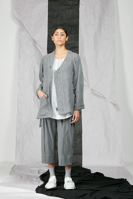 Crinkled Linen Women's Unisex Kimono Zip Jacket